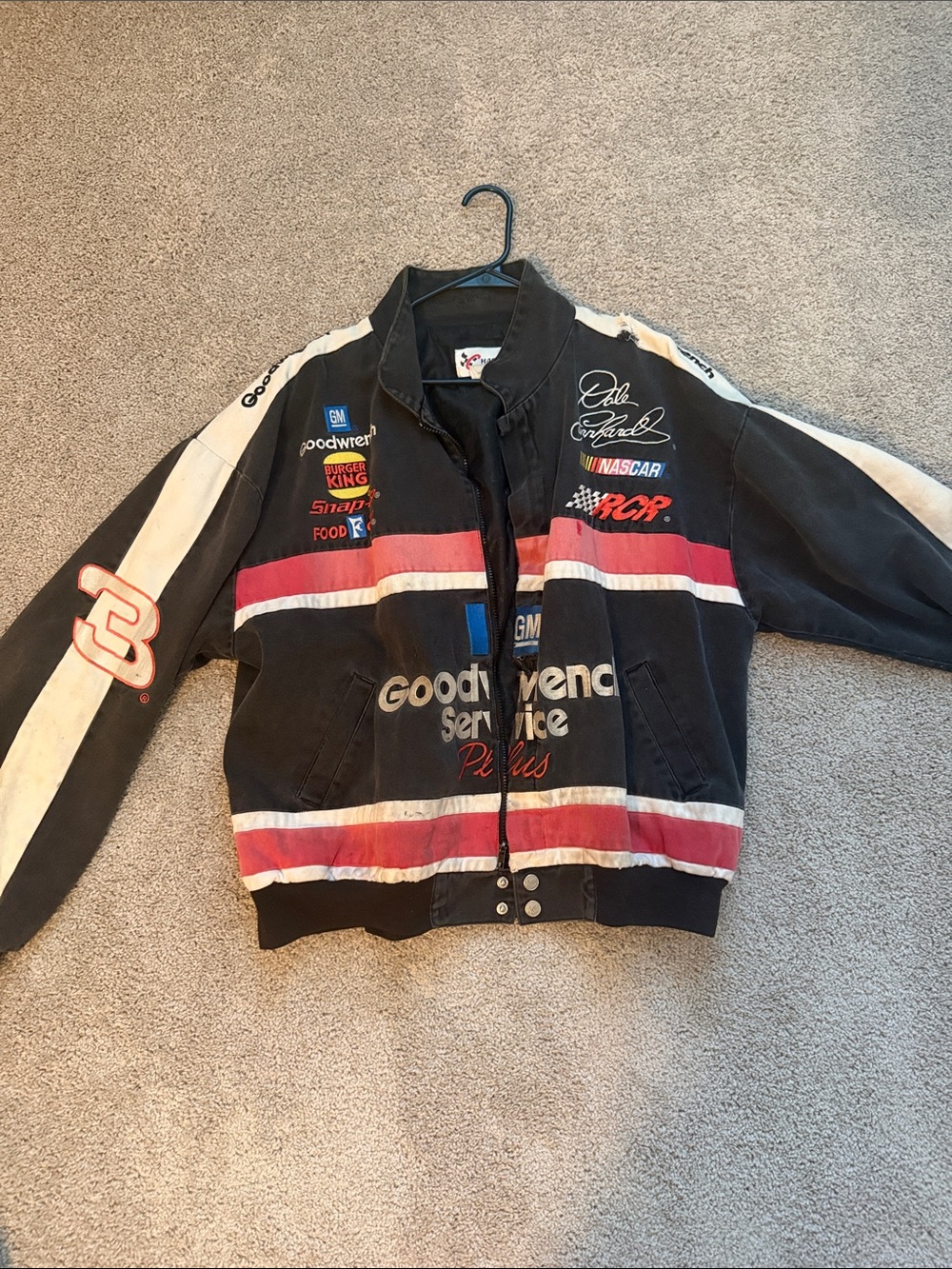 Vintage Chase Authentics Black Bomber Jacket with Red & White Stripes